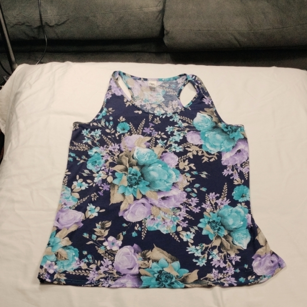 Sew In Love Womens Floral Sleeveless Top - Blue and Purple Size Medium